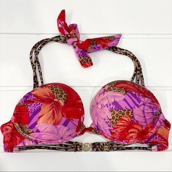 Victoria’s Secret Swim RARE Tropical Bombshell Bikini Set Red/Pink Leopard  32B/ - Picture 4 of 13